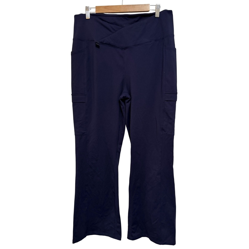New Baleaf Women Yoga Pants XXL Navy Crossover Waist Cargo Water Resistant Flare